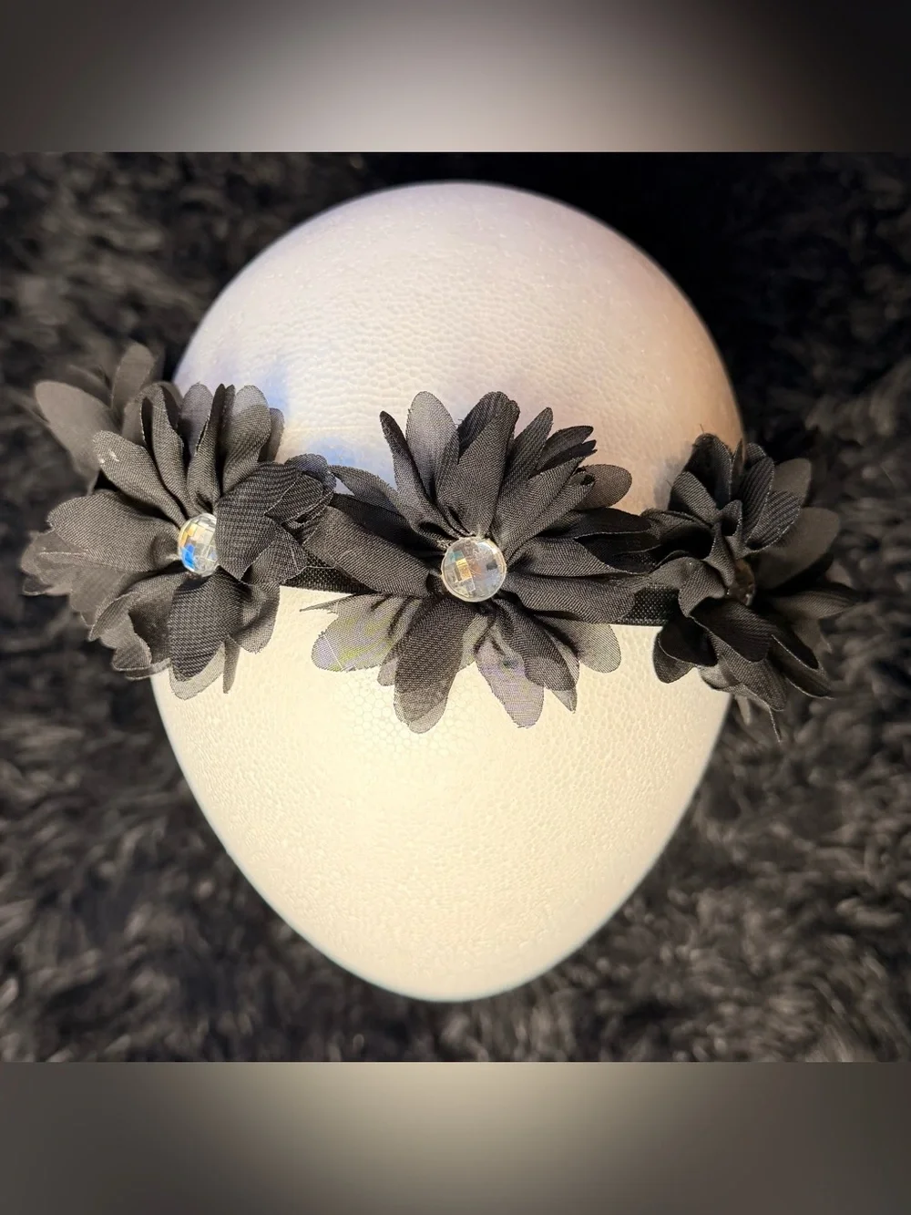 Black Floral Headband Rhinestone Flower Crown Gothic Y2K Coquette Hair Festival